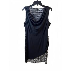Calvin Klein Faux Wrap Layered Dress Geometric Knee Length Cowl Neck Size 12